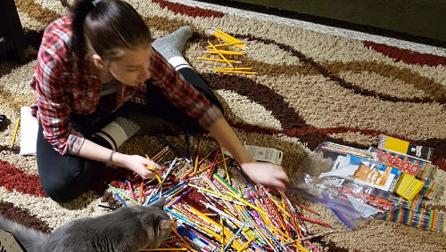 Danica sorting pencils