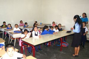 Students in new classroom